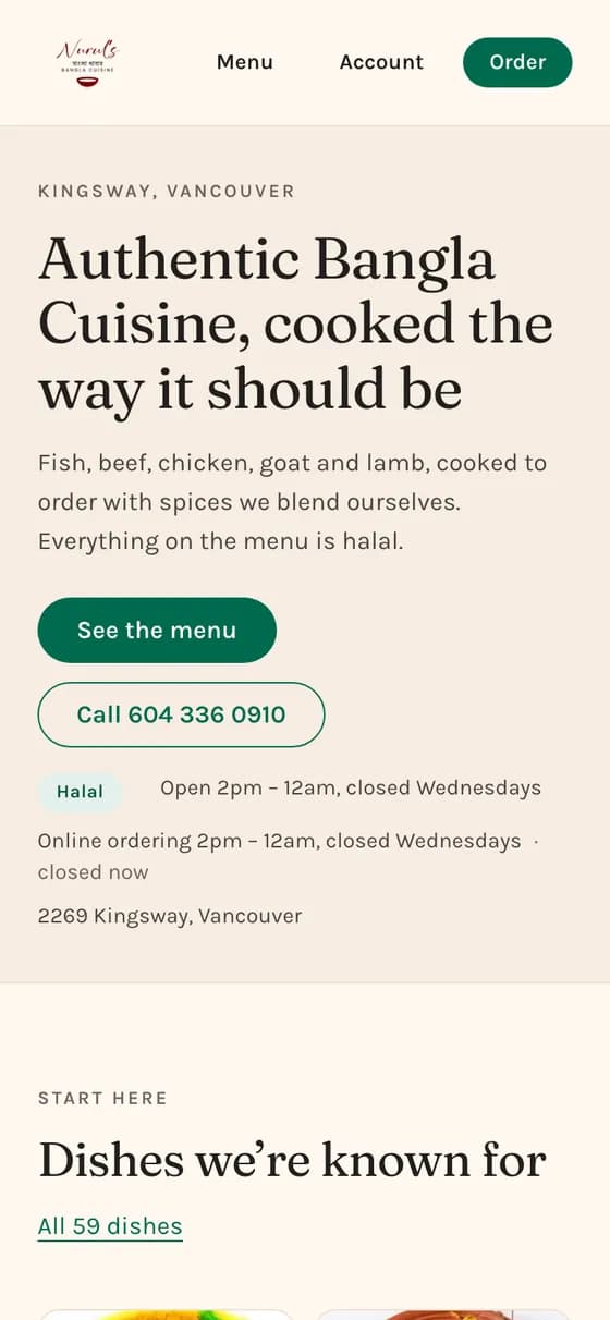 Nurul's Bangla Cuisine on a phone