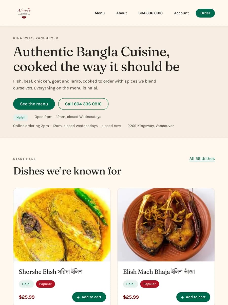 Nurul's Bangla Cuisine on a tablet